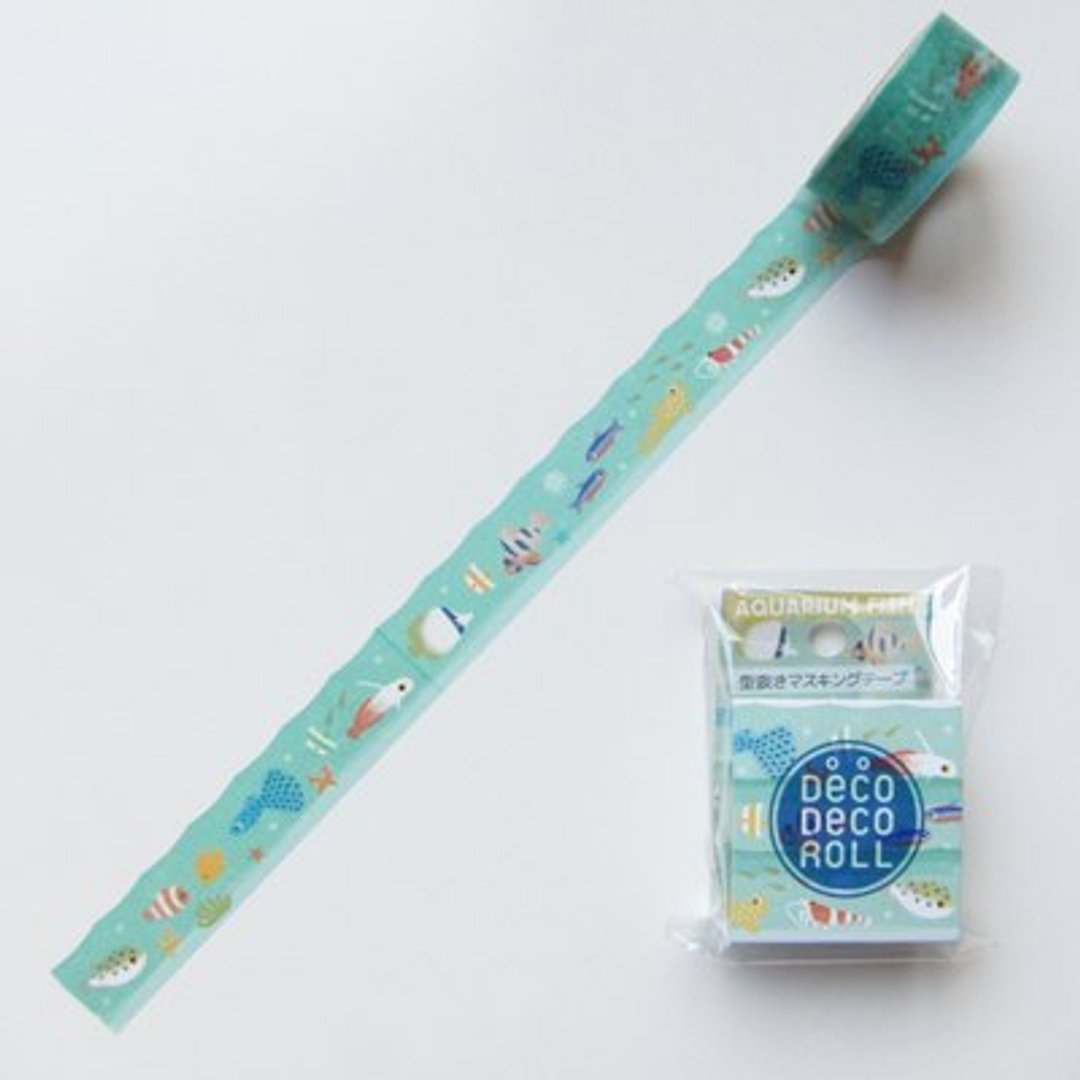 Asamidori Deco Deco Roll 去边纸胶带(AM-MK-007水族馆) - 纸胶带 - 纸 蓝色