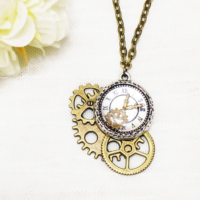 银色小钟齿轮项链_Steampunk - 项链 - 其他金属 咖啡色