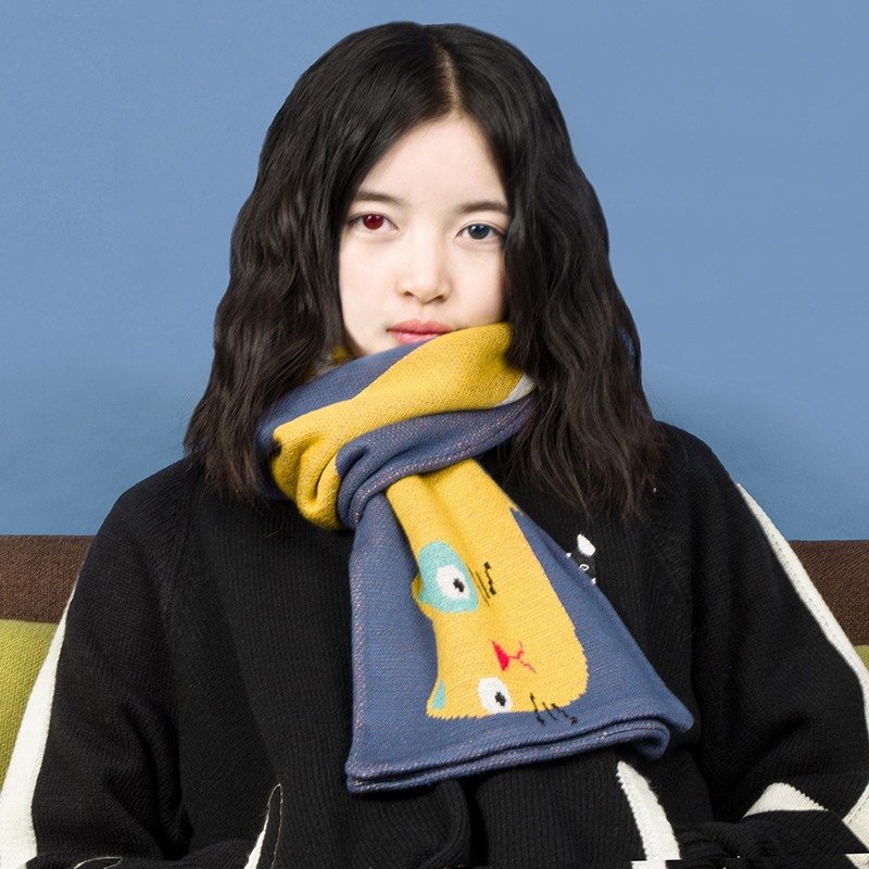 odd maker r猫&狗」针织毛线秋冬保暖卡通童趣围巾 - 丝巾 - 棉．麻 蓝色