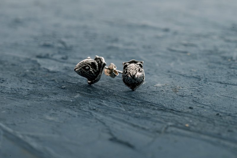 ▽-动物系列-▽纯银/雪貂/森林/耳环/礼物/定制化 - 耳环/耳夹 - 其他金属 蓝色