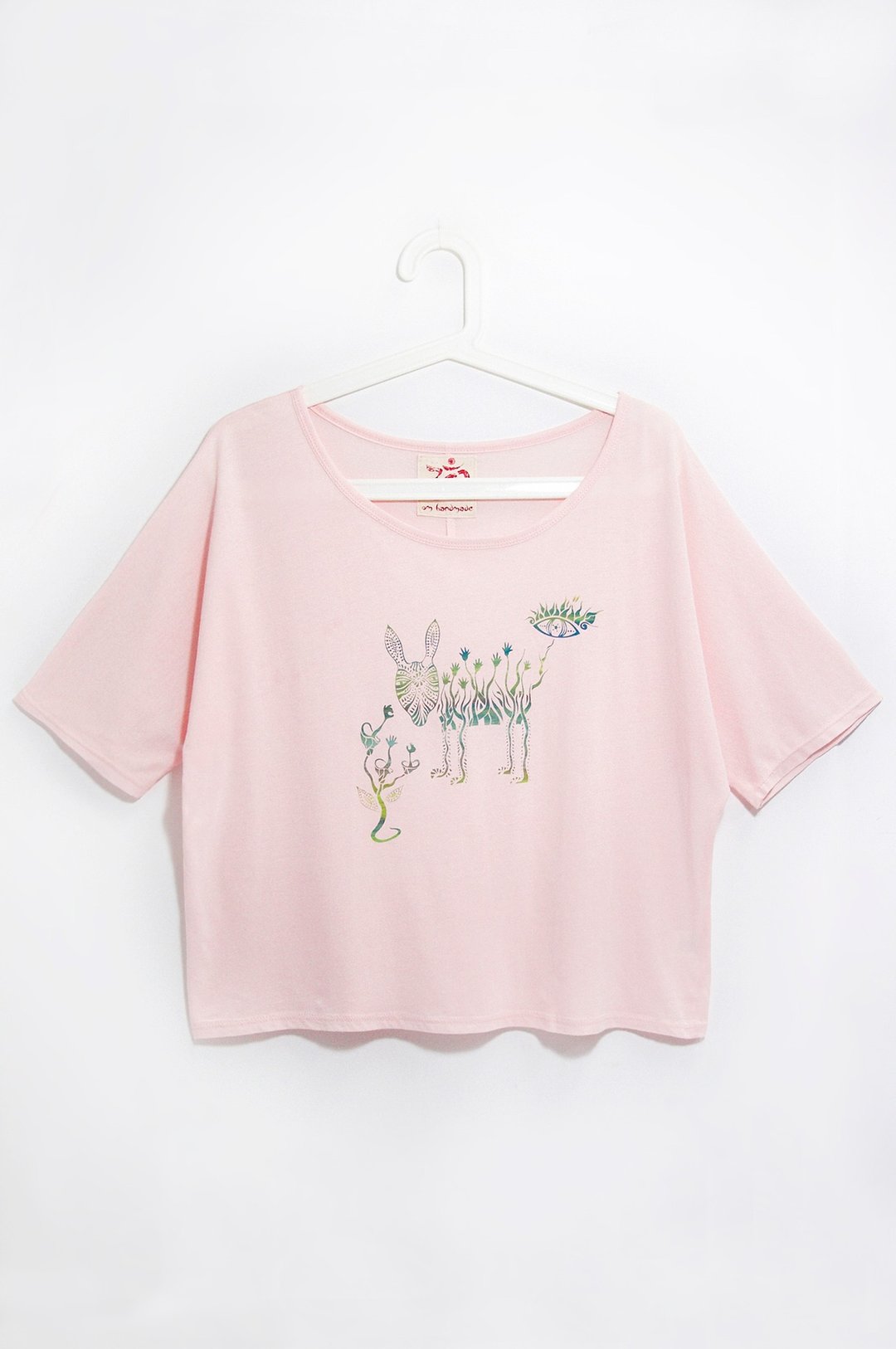 女装手感短版上衣 / T-shirt - 非洲草原斑马 (  粉红 ) - 女装上衣 - 棉 粉红色