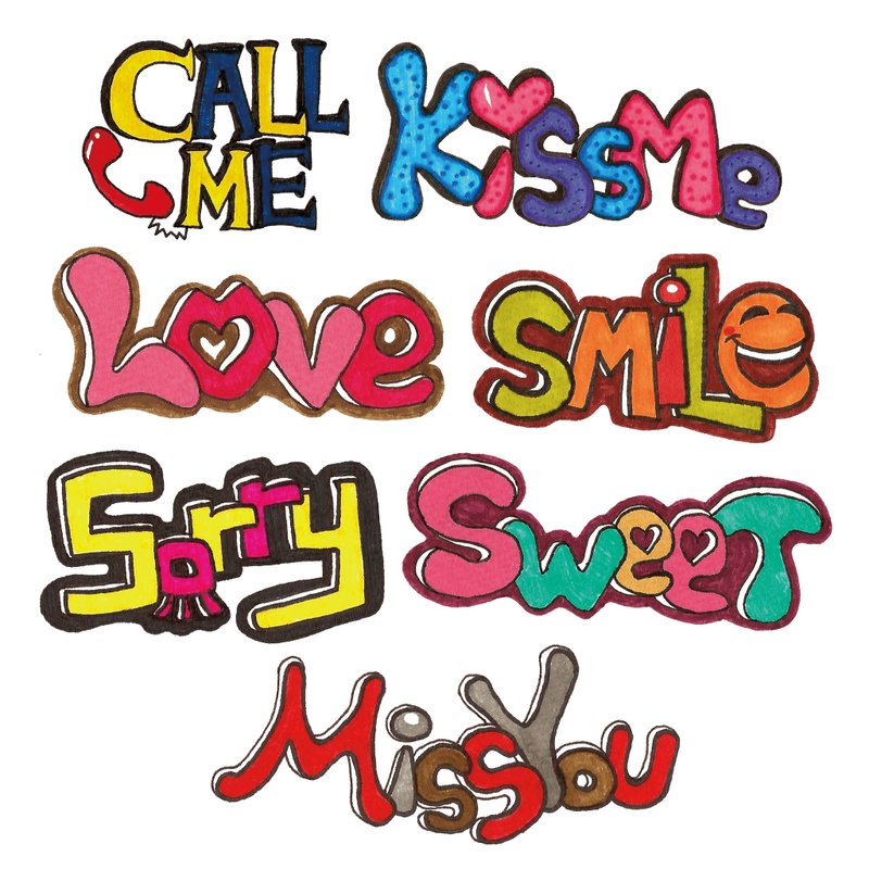 情人节-手绘美式风格英文小语防水贴纸--爱情套组7入 - 贴纸 - 纸 多色