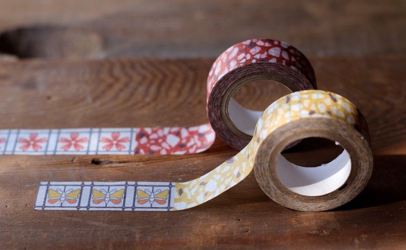 鹅黄磨石子/蝶窗花 ◘ 纸胶带 - 纸胶带 - 纸 黄色