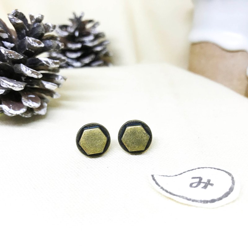 耳环｜螺帽先生的秘密＊可改夹式 - 耳环/耳夹 - 其他材质 咖啡色