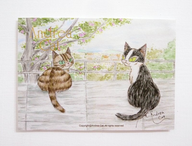 Andrea Cat-富丽街的猫成猫明信片-布鲁斯与咖啡 - 卡片/明信片 - 纸 多色