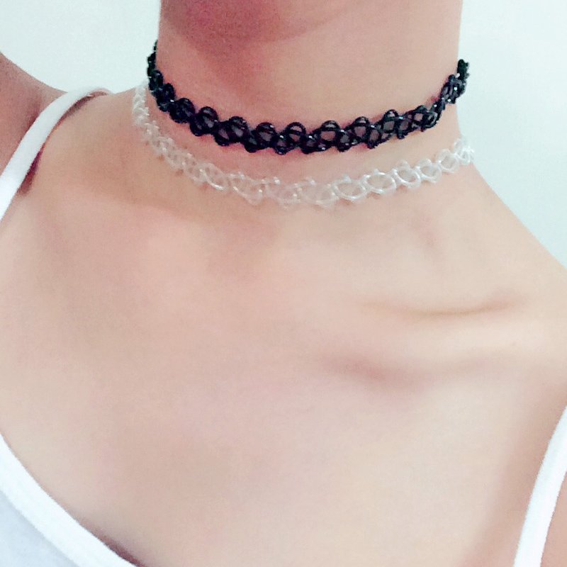 ♡ Tattoo Choker ♡ 黑色颈链/透明颈链 - 项链 - 防水材质 