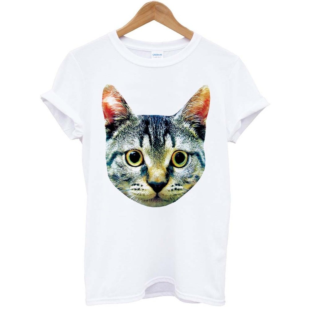 Cat Head男女短袖T恤-白色 猫 宇宙 设计 银河系 时髦 圆 三角形 文青 - 女装 T 恤 - 其他材质 白色