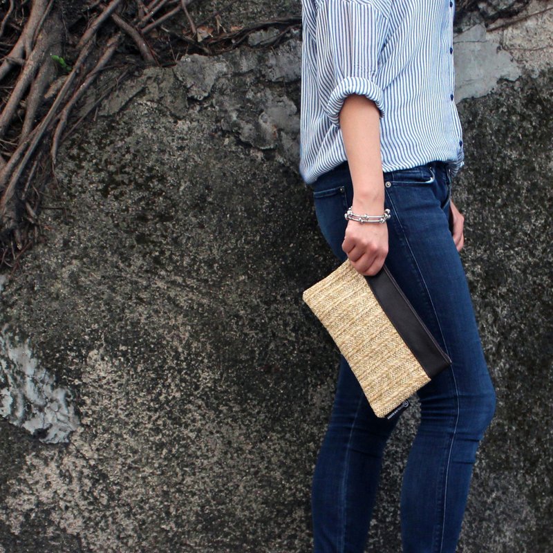 藤制皮革拉链包/手提包 iPad mini (小) - 手提包/手提袋 - 其他材质 卡其色