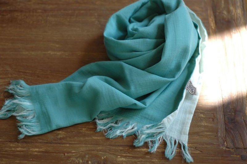 纯棉双色围巾-粉绿＋米白 已售完 - 丝巾 - 棉．麻 绿色