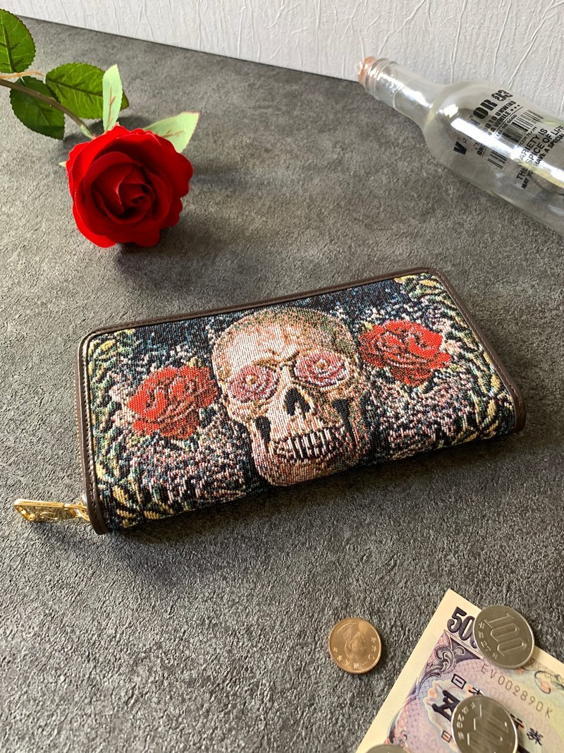 长夹 真皮/布防泼水 平织缇花  庞克骷髅  风琴拉链 - 皮夹/钱包 - 其他材质 咖啡色