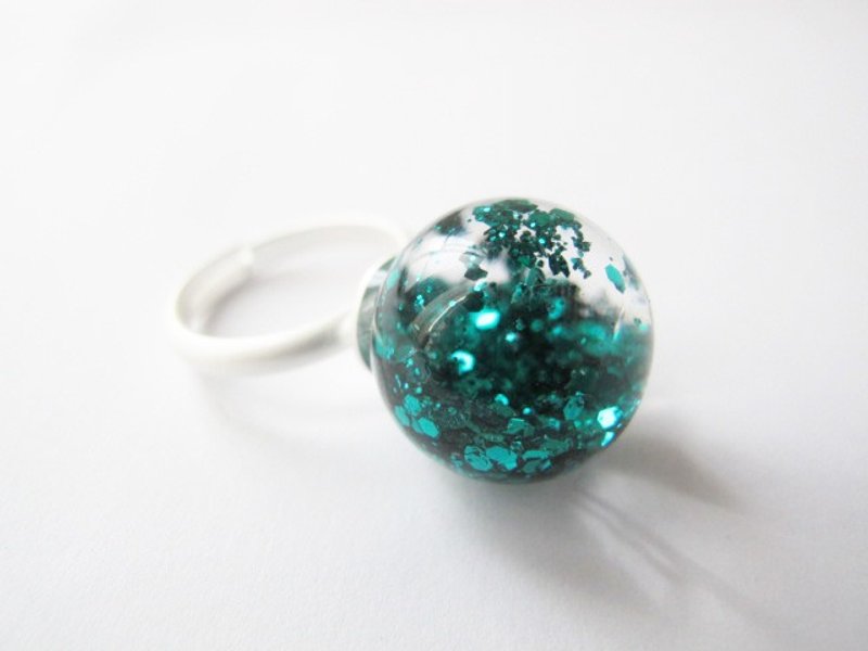 ＊Rosy Garden＊孔雀绿色亮片流动玻璃球戒指 - 戒指 - 玻璃 绿色