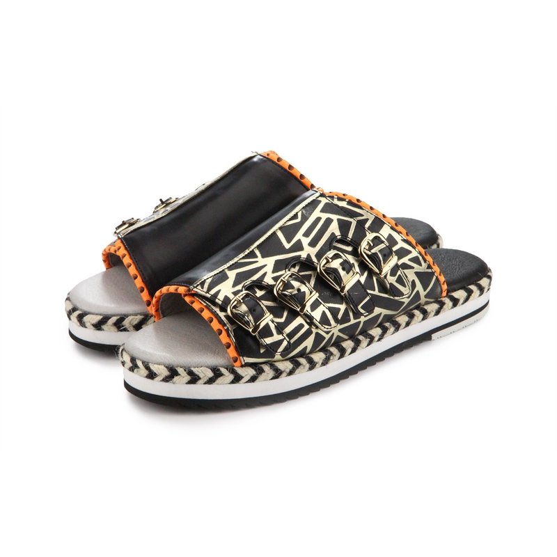 Sweet Villians M1152 手工真皮扣环麻底便鞋 黑色 - 男女凉鞋 - 真皮 黑色