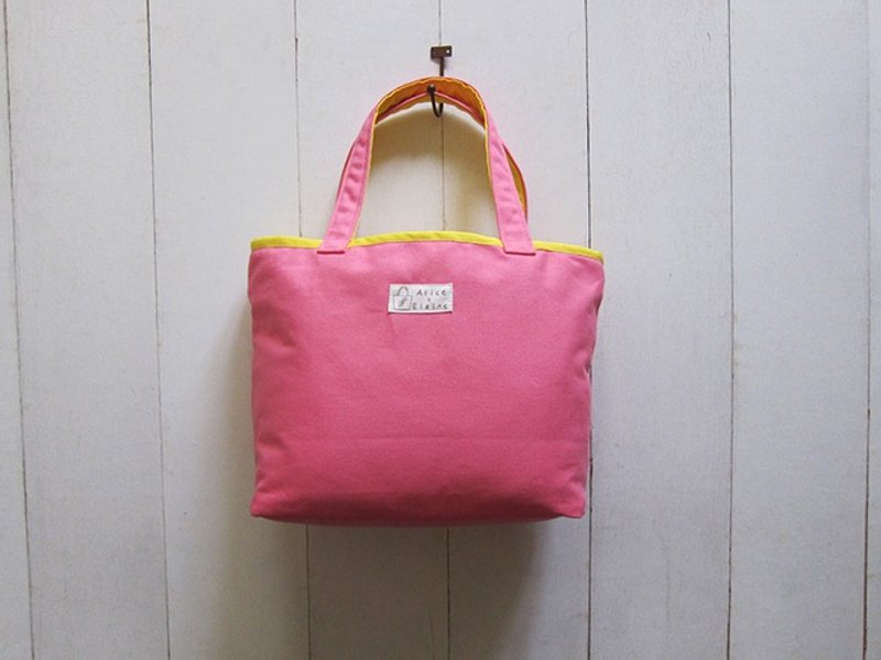 马卡龙系列-帆布中号托特包 肤粉+鲜黄 - 侧背包/斜挎包 - 其他材质 多色