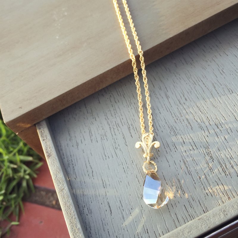 以色列百合吊环水晶长链 - 项链 - 宝石 黄色