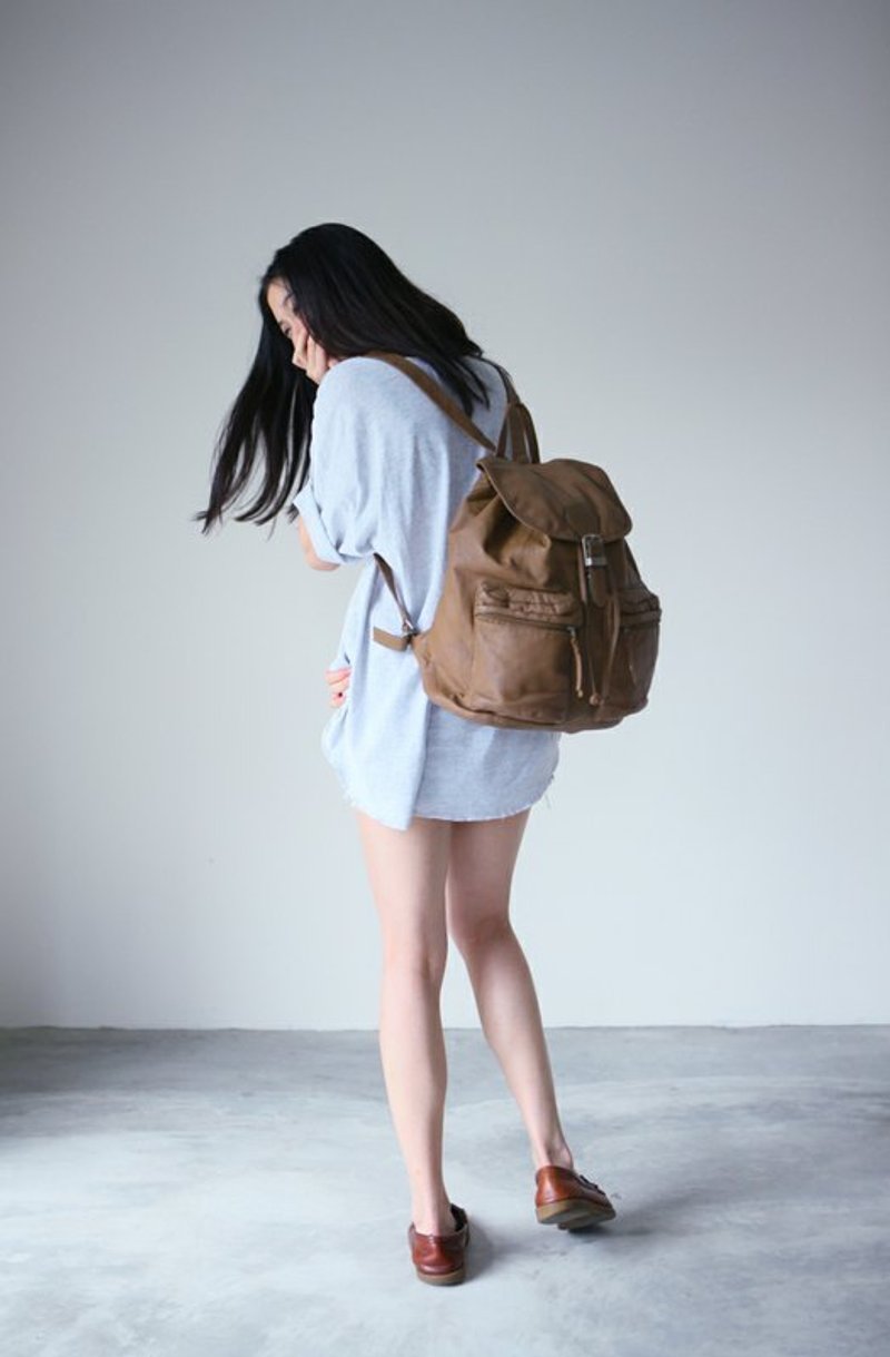 A ROOM MODEL - VINTAGE，BB-0504 棕色牛皮后背包 复古着下北泽 - 其他 - 真皮 
