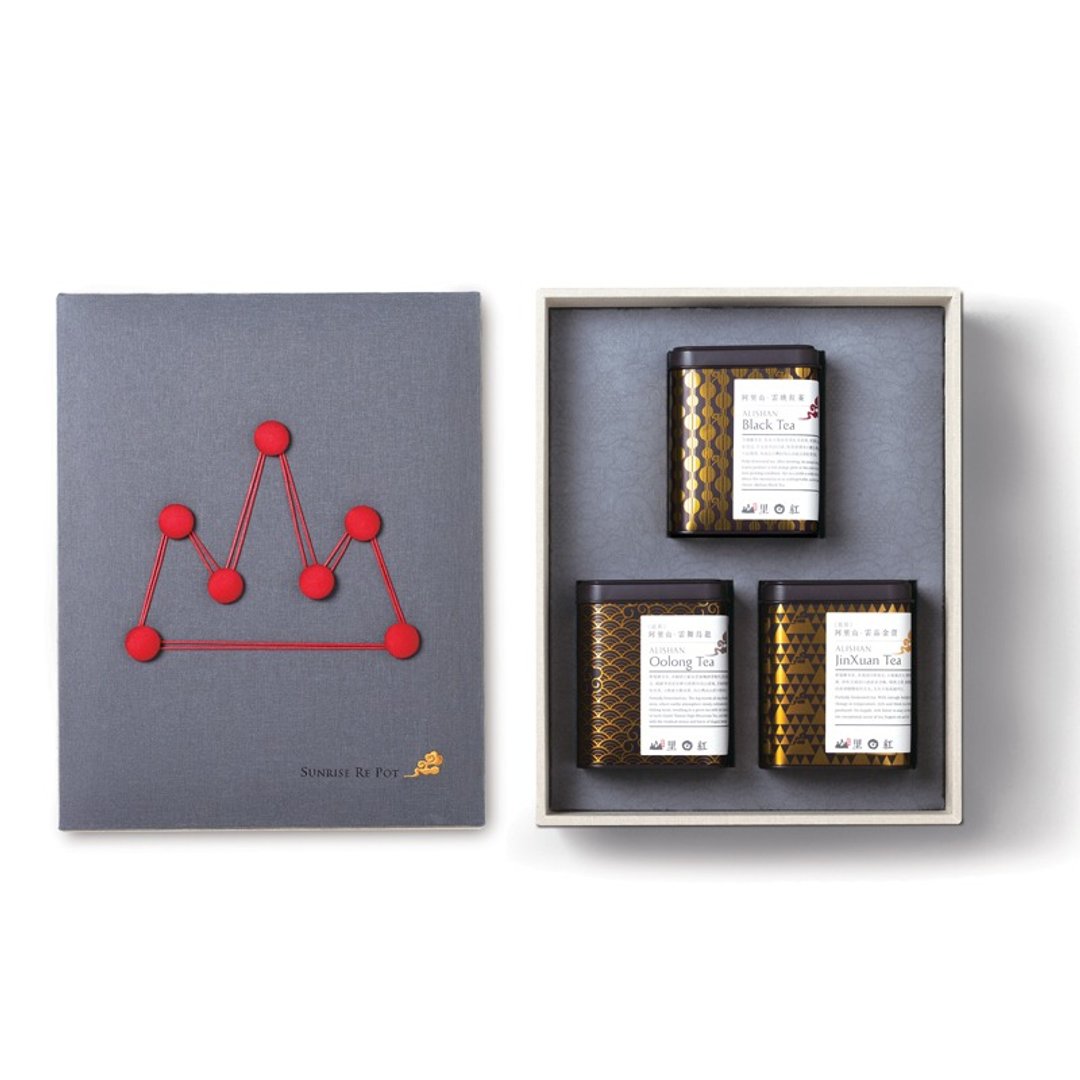 【山里日红】云舞茗品山字礼盒 - 75g罐装3入(乌龙+金萱+红茶)/盒 - 茶 - 新鲜食材 灰色