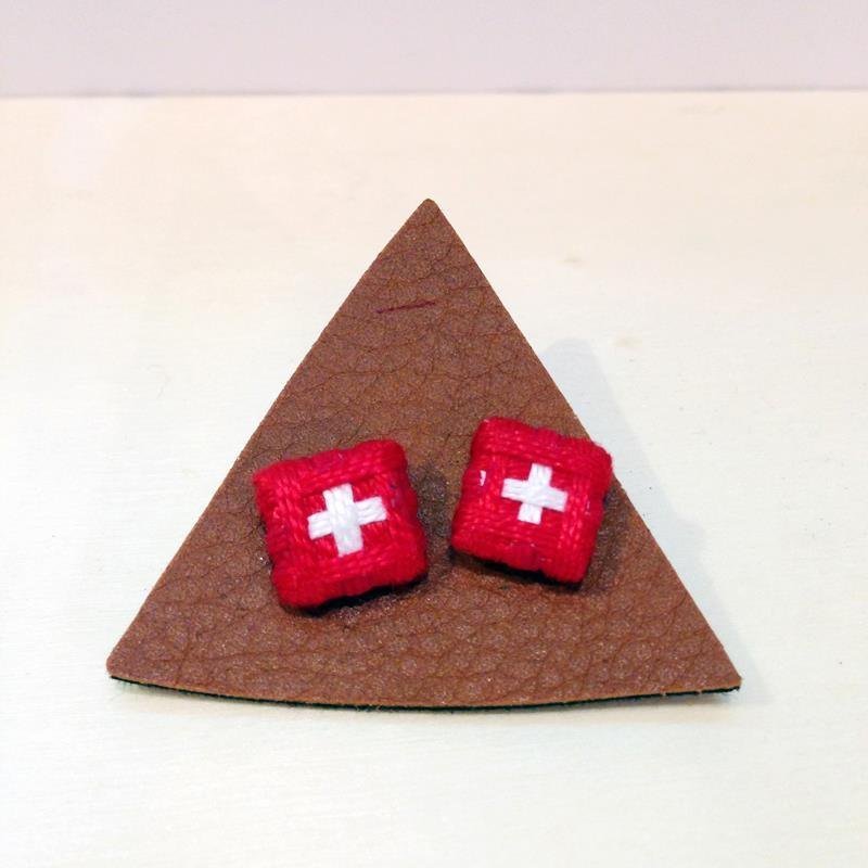 ▲手工编织耳针▲国旗系列-瑞士款 - 耳环/耳夹 - 其他材质 红色