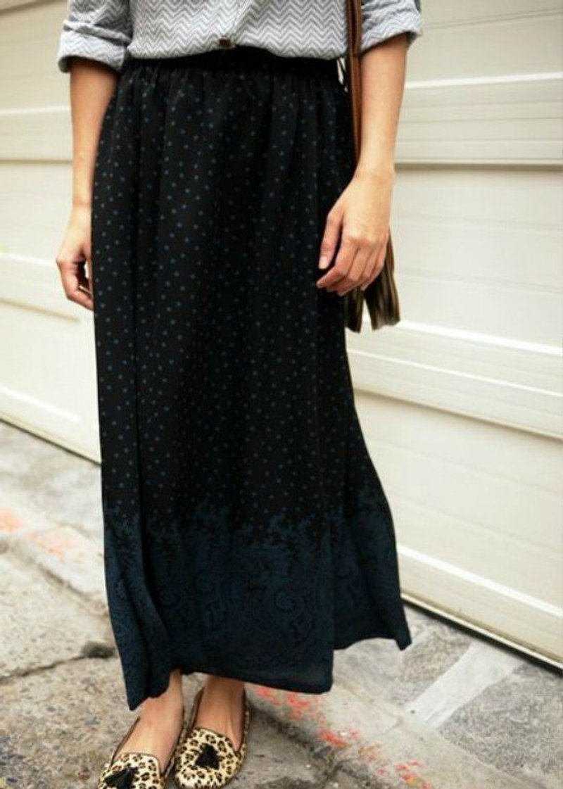 Georgia Tsao //蓝点点宫廷风长裙 - 裙子 - 其他材质 黑色