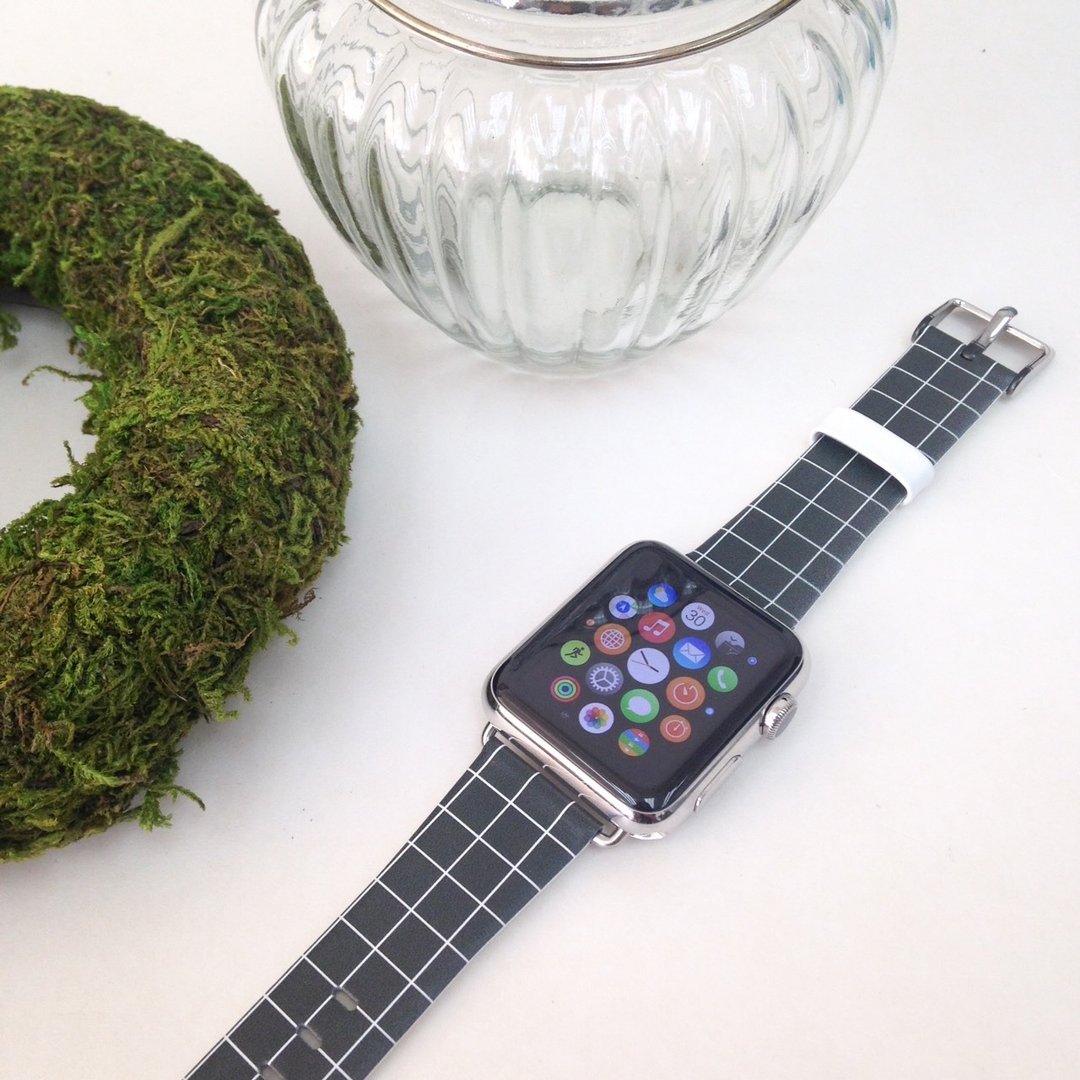 Apple Watch Series 1 - 5 绿色格子真皮手表带 38 40 42 44 mm - 表带 - 真皮 绿色