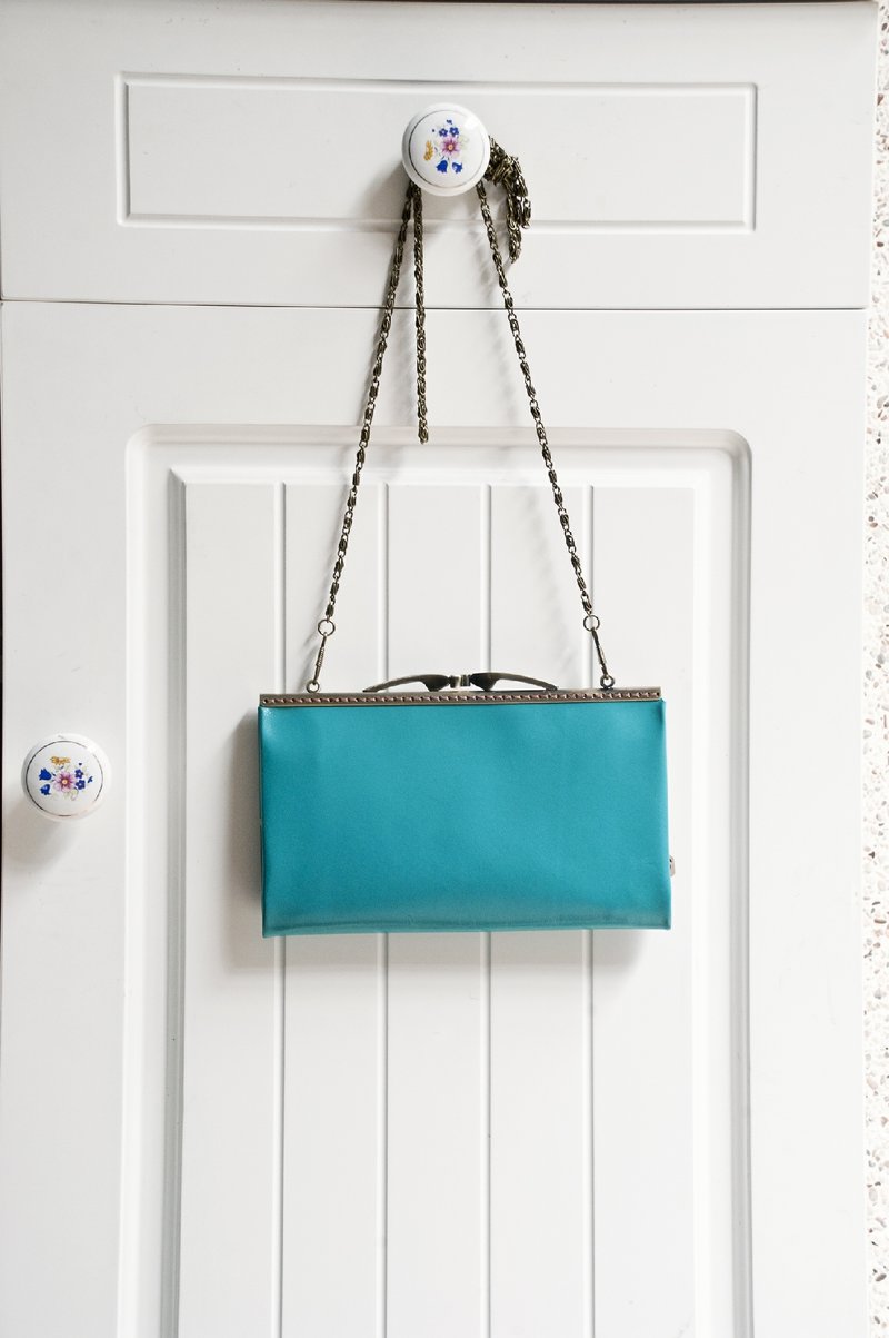 羊皮口金肩背包-湖水蓝 - 侧背包/斜挎包 - 真皮 绿色