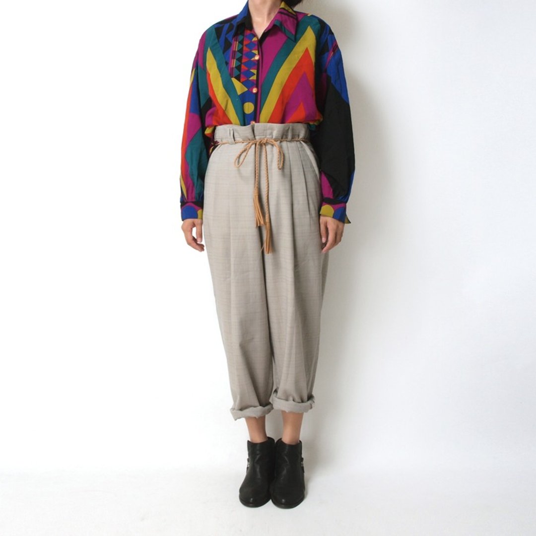 │moderato│最舒服的米色格纹古着裤│森林复古.英伦.文艺青年 - 女装长裤 - 其他材质 卡其色