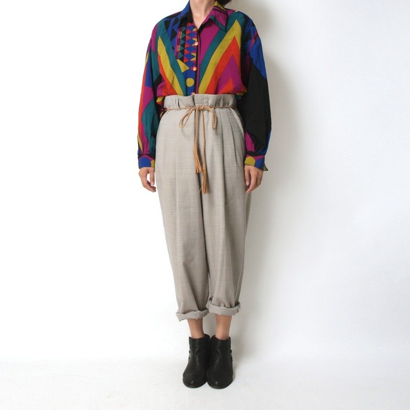 │moderato│最舒服的米色格纹古着裤│森林复古.英伦.文艺青年 - 女装长裤 - 其他材质 卡其色