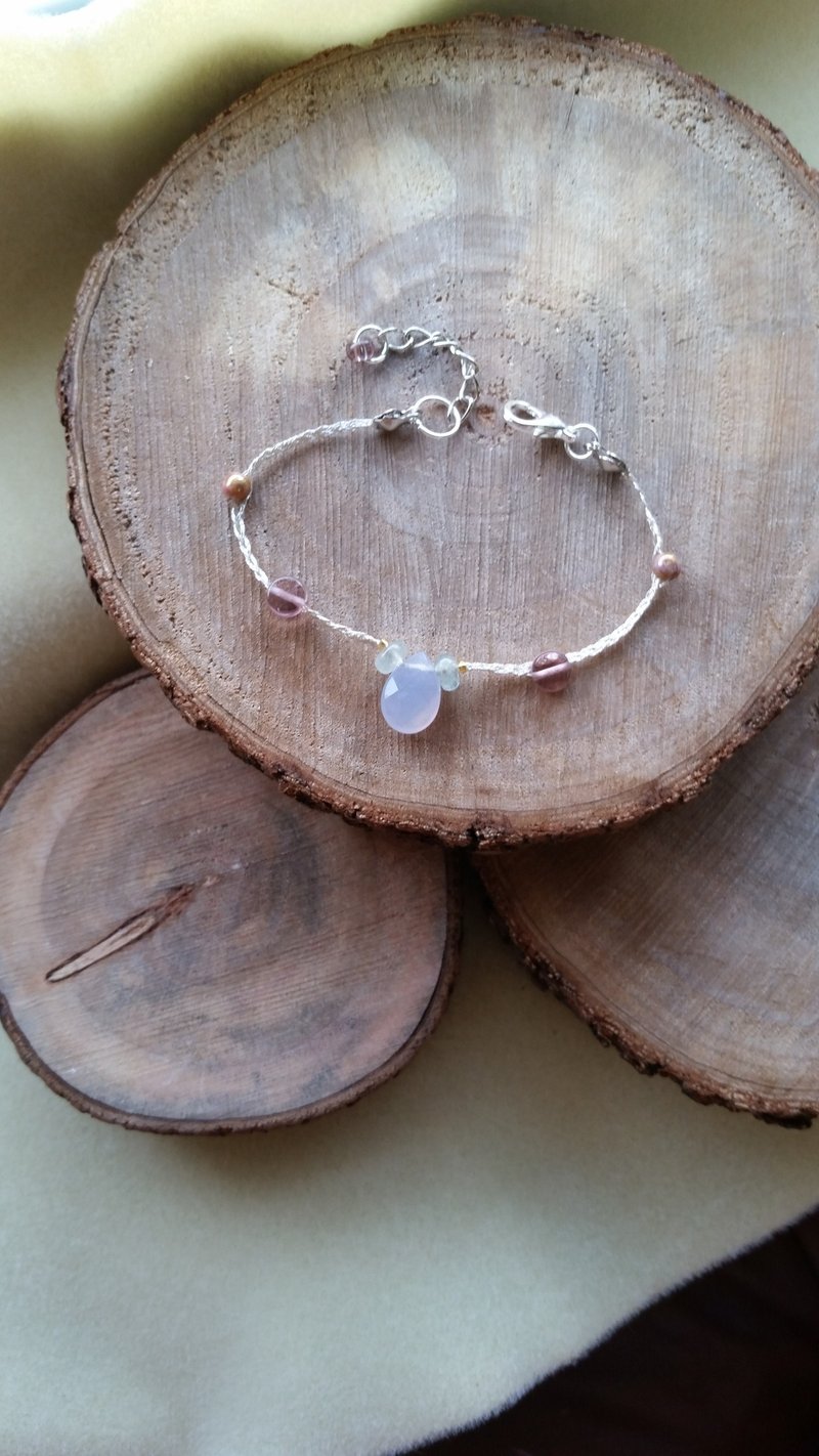 KNIT WITH LOVE 海蓝宝配蓝玉髓 银色手编手链 - 手链/手环 - 宝石 灰色