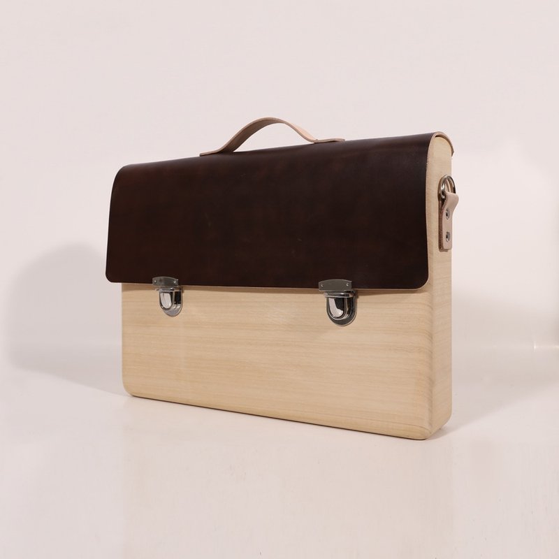 手造木制公事包 / 公文包  /木皮包 / 皮木包 (棕色) / 父亲节 - 公文包/医生包 - 木头 咖啡色