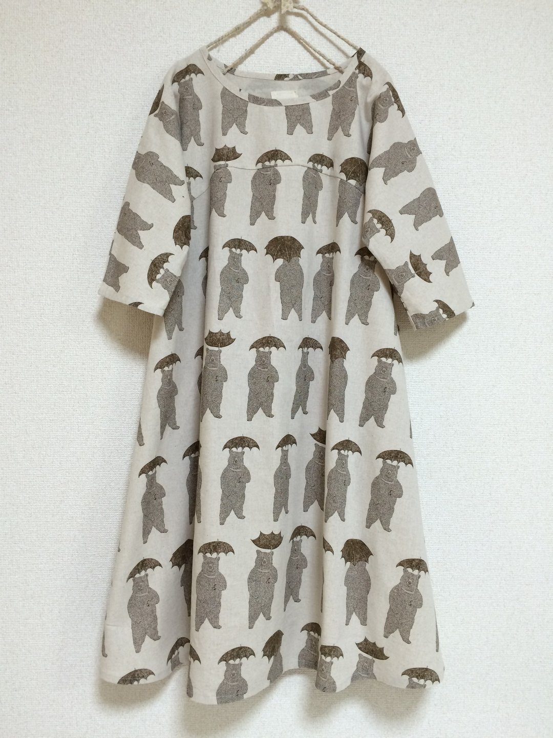 Bear flare dress: half sleeve: Beige - 洋装/连衣裙 - 棉 灰色