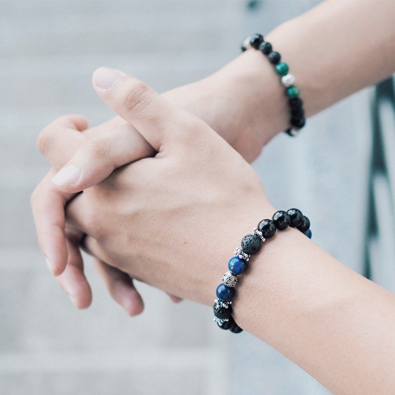STRIVING深蓝-天然矿石/火山岩/青金岩/黑玛瑙/镀银/手链手环设计 - 金工/饰品 - 其他材质 黑色