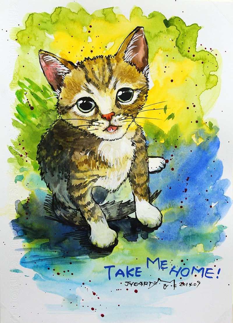 [喵信片] 水彩手绘猫 - 虎班幼幼猫 (单张购买区) - 卡片/明信片 - 纸 绿色