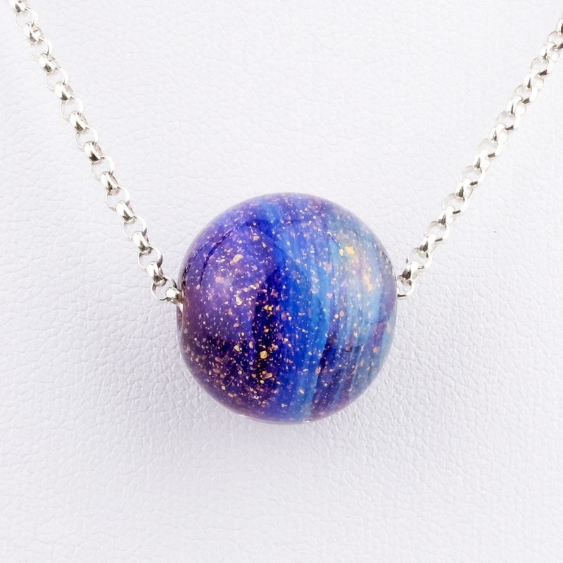 紫色 宇宙 星空 圆珠 手工 玻璃 纯银项链 - 项链 - 玻璃 紫色