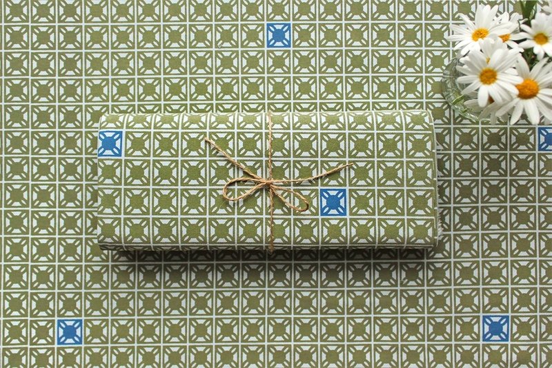 布匹-花砖1号/灰蓝底杉绿(250g) - 其他 - 其他材质 蓝色