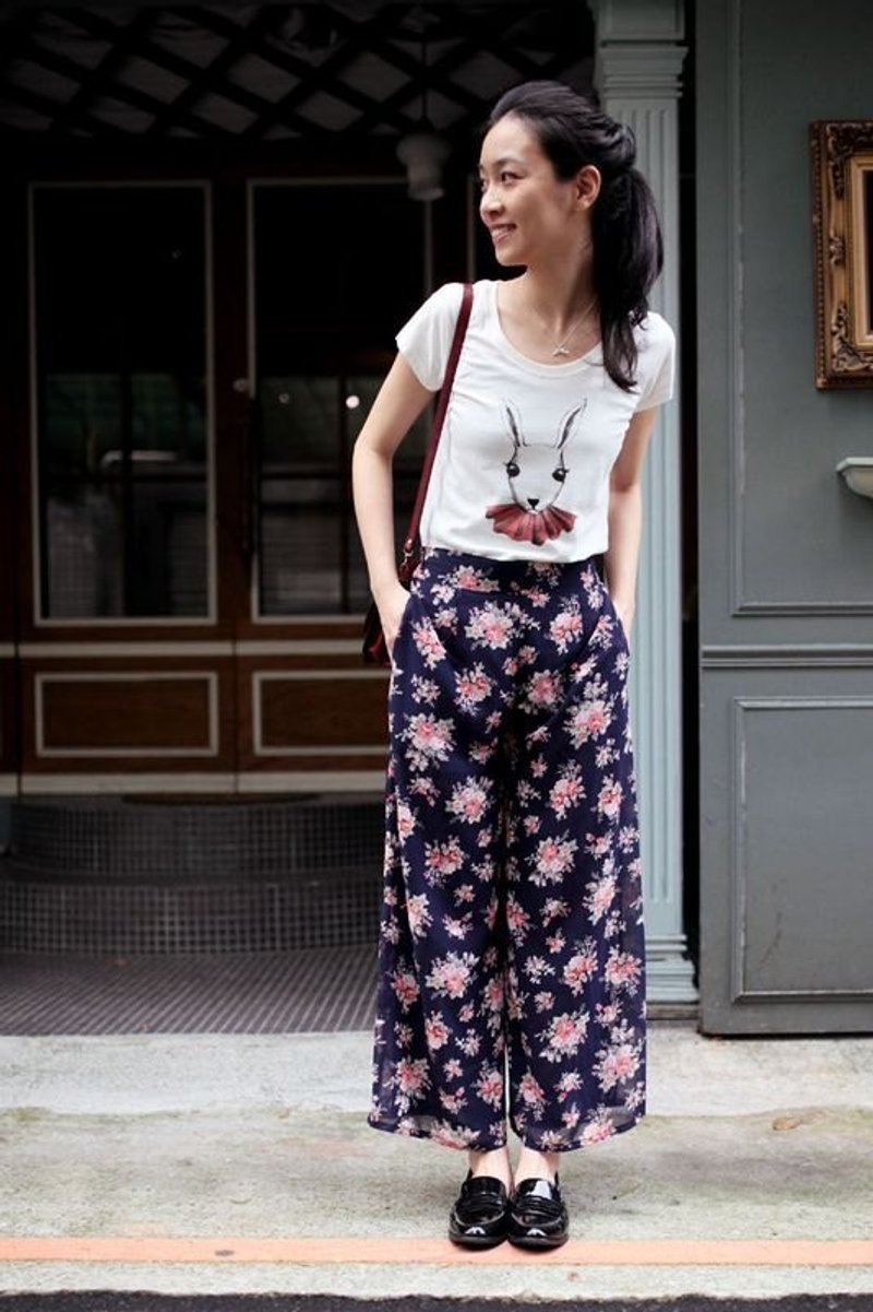 ::GeorgiaTsao:: 深蓝花宽裤裙 - 女装长裤 - 其他材质 蓝色