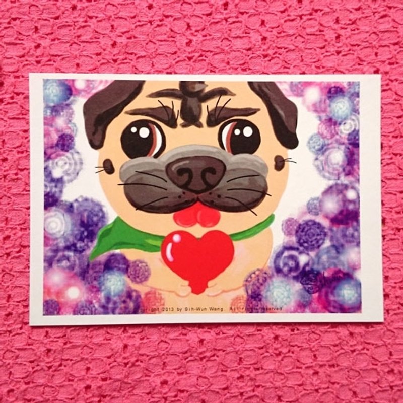 真心真情 巴哥明信片 - 卡片/明信片 - 纸 白色