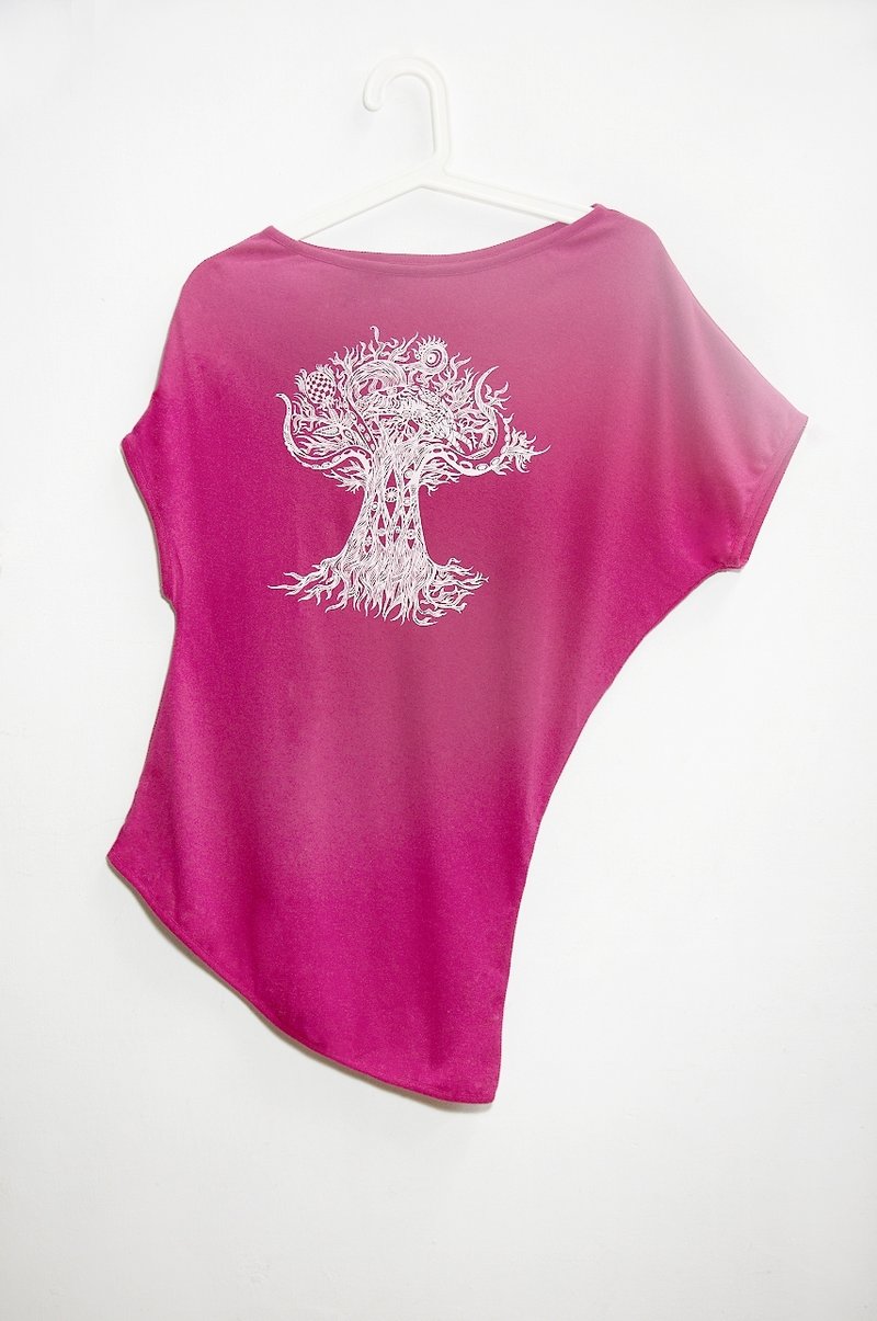 个性不规则斜肩T-泰国疯狂树(桃红) - 女装上衣 - 棉．麻 红色