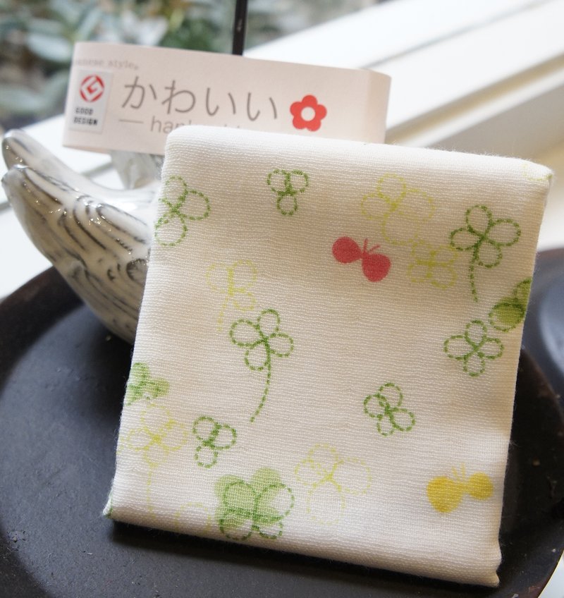 {童趣系列}-幸运草手巾 - 围嘴/口水巾 - 棉．麻 绿色