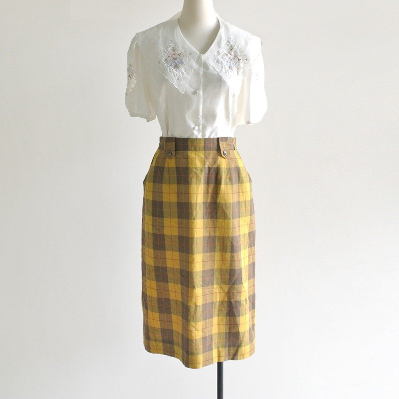 │Slowly│学院女孩格纹棉麻古着裙│vintage.复古.日本女孩.甜美.森林.可爱. - 裙子 - 其他材质 多色