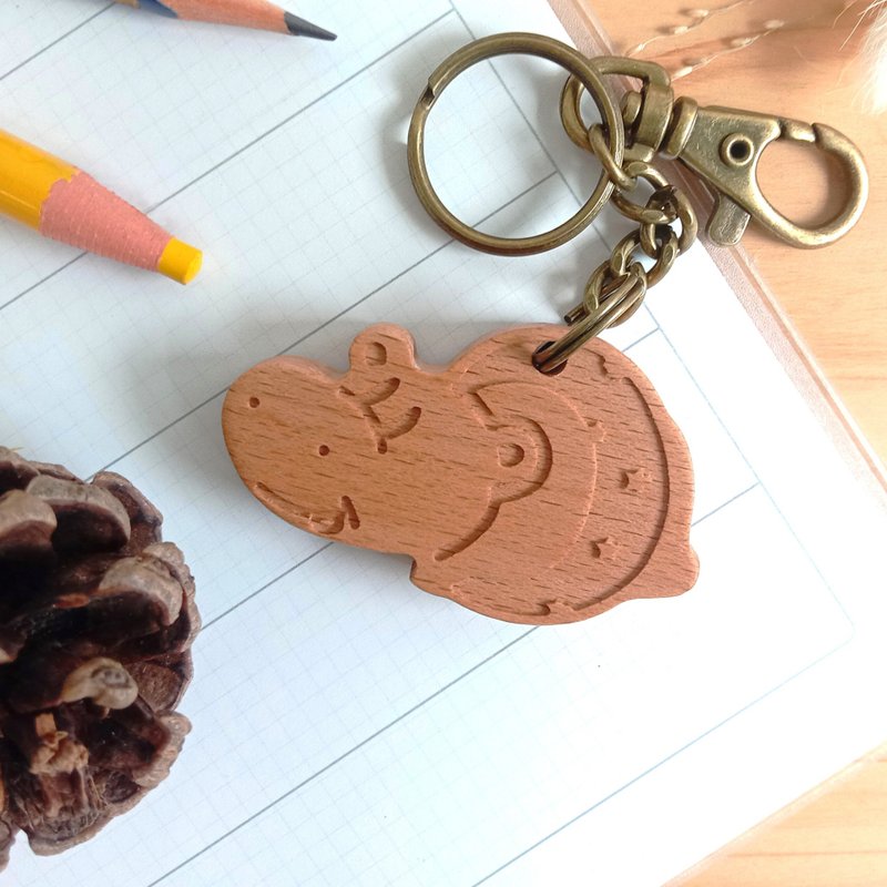 【定制化礼物】可爱动物系列/快乐河马钥匙圈 生日圣诞情人 礼物 - 钥匙链/钥匙包 - 木头 咖啡色