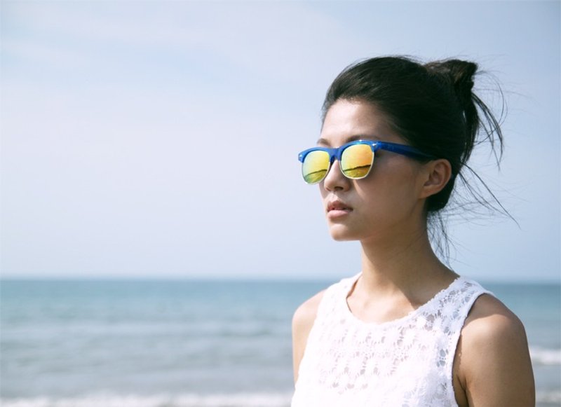 太阳眼镜│蓝色眉架墨镜│橘色反光镜片│抗UV400│2is SeanS5 - 墨镜 - 其他金属 蓝色