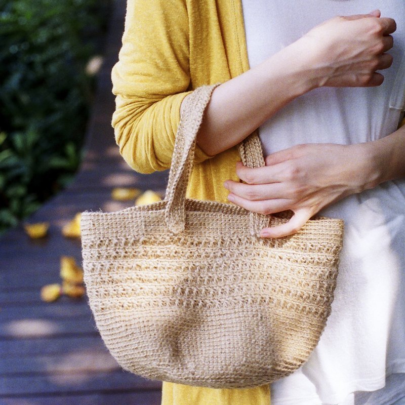 韭菜盒子包 /原色麻绳编织/ - 手提包/手提袋 - 棉．麻 卡其色