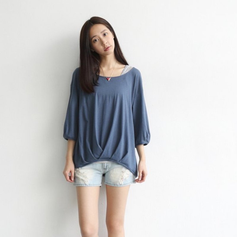 森纷有机棉五分袖压折上衣_蓝 - 其他 - 其他材质 蓝色