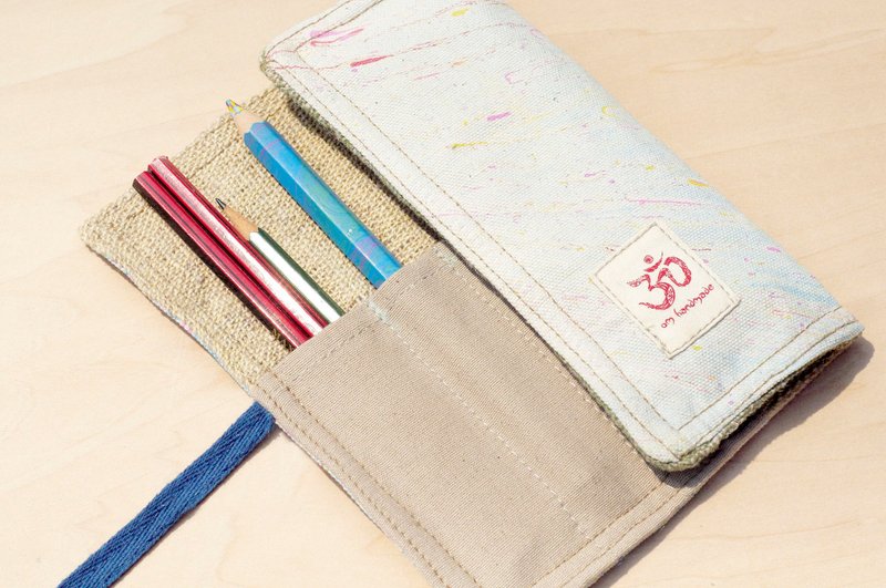 情人节礼物 手绘渲染笔袋 / 手感卷轴 / 春卷笔袋 - 笔的水彩色房子7 ( 蓝色绑带 ) - 铅笔盒/笔袋 - 棉．麻 多色