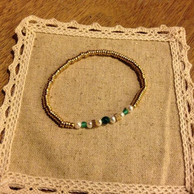 幸运石手链-Green Agate au Pearl 绿玛瑙佐珍珠 - 手链/手环 - 宝石 绿色