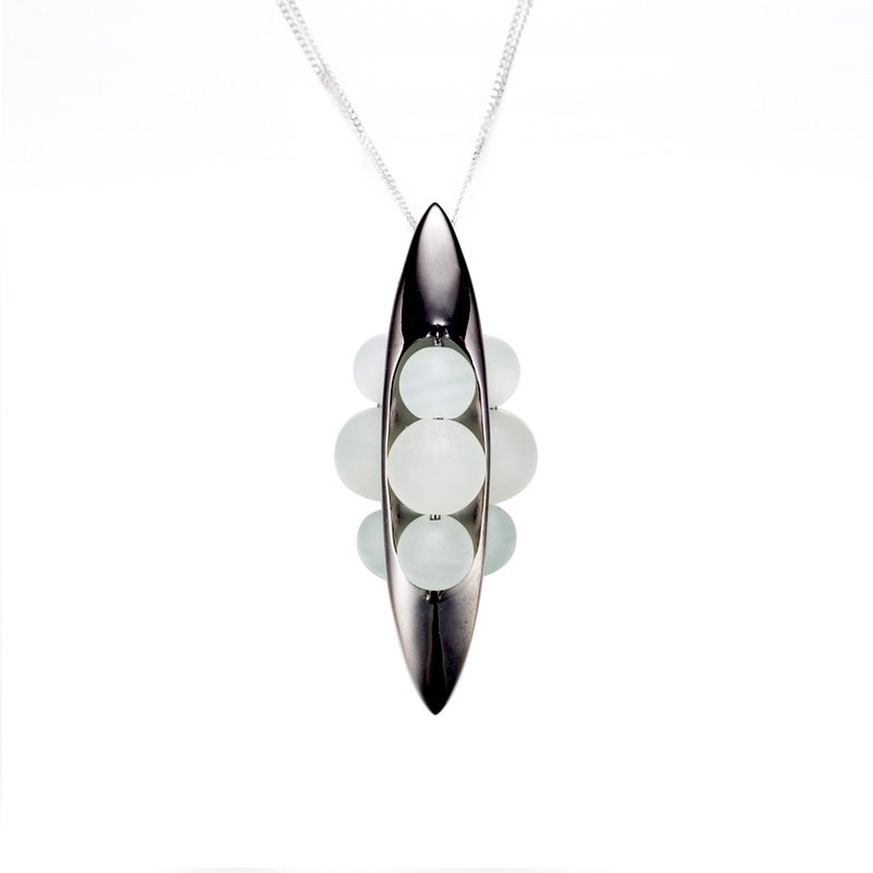 绿水晶纯银项链 个性绅士银饰 特别磨砂水晶银项链 925银坠子饰品 - 锁骨链 - 纯银 绿色