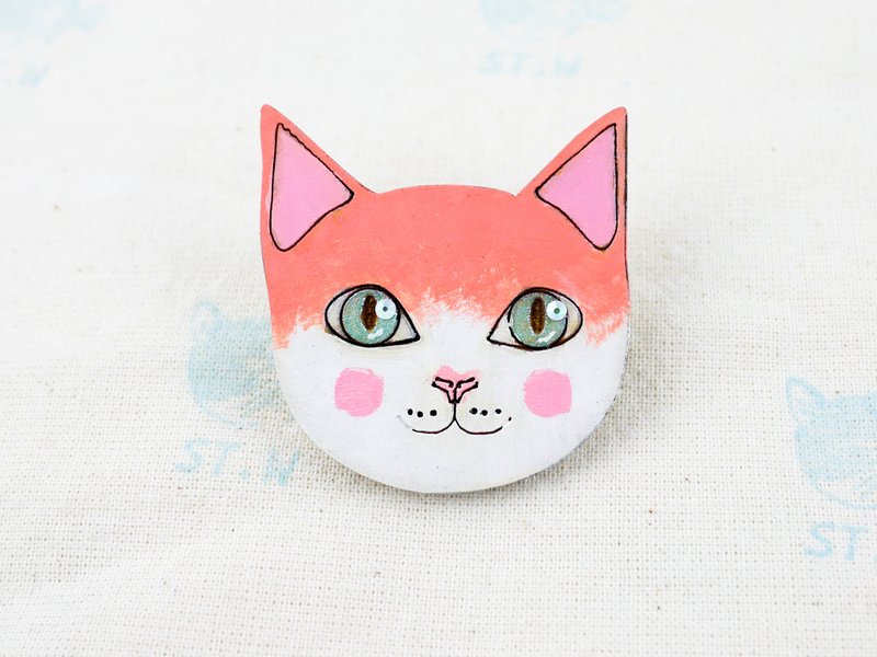 卡通橘猫别针1 - 胸针 - 木头 橘色