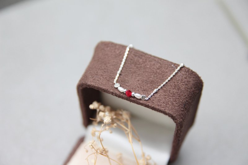 血红施华洛世奇 ◊ 淡水珍珠 ◊ 意大利进口纯银极细链　项链 - 项链 - 其他金属 红色