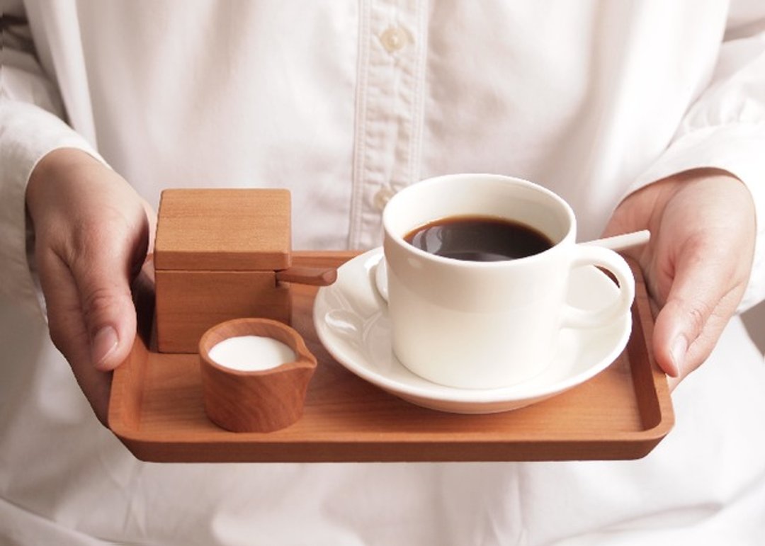*PETIT CAFE SET with celamic products* 樱桃木 小尺寸咖啡组 / 木质托盘 / 木质汤匙 - 咖啡杯/马克杯 - 木头 咖啡色