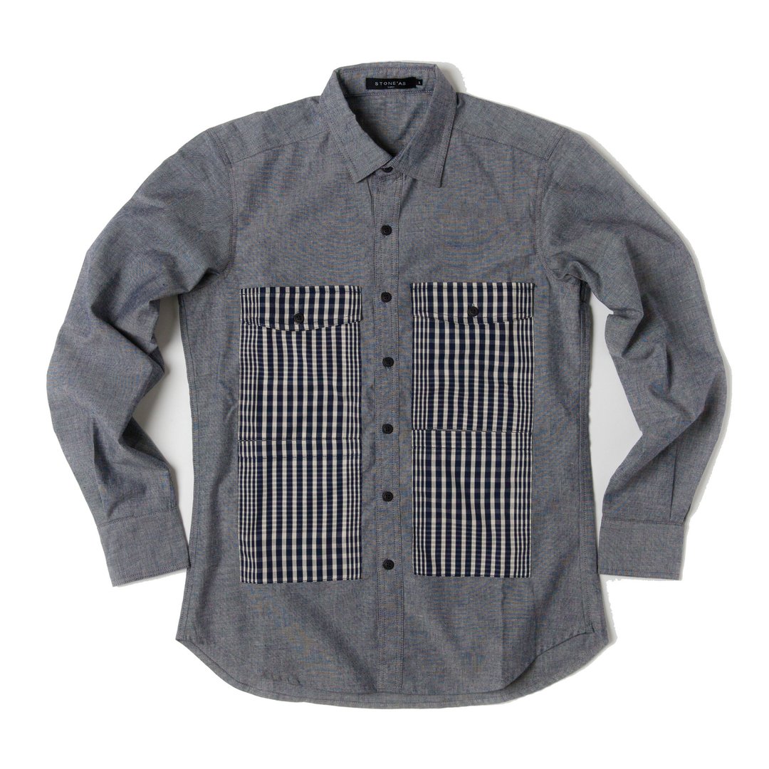 Stone'As Plaid Pocket Shirt / 牛津 格纹 格子 口袋 衬衫 - 男装衬衫 - 其他材质 蓝色