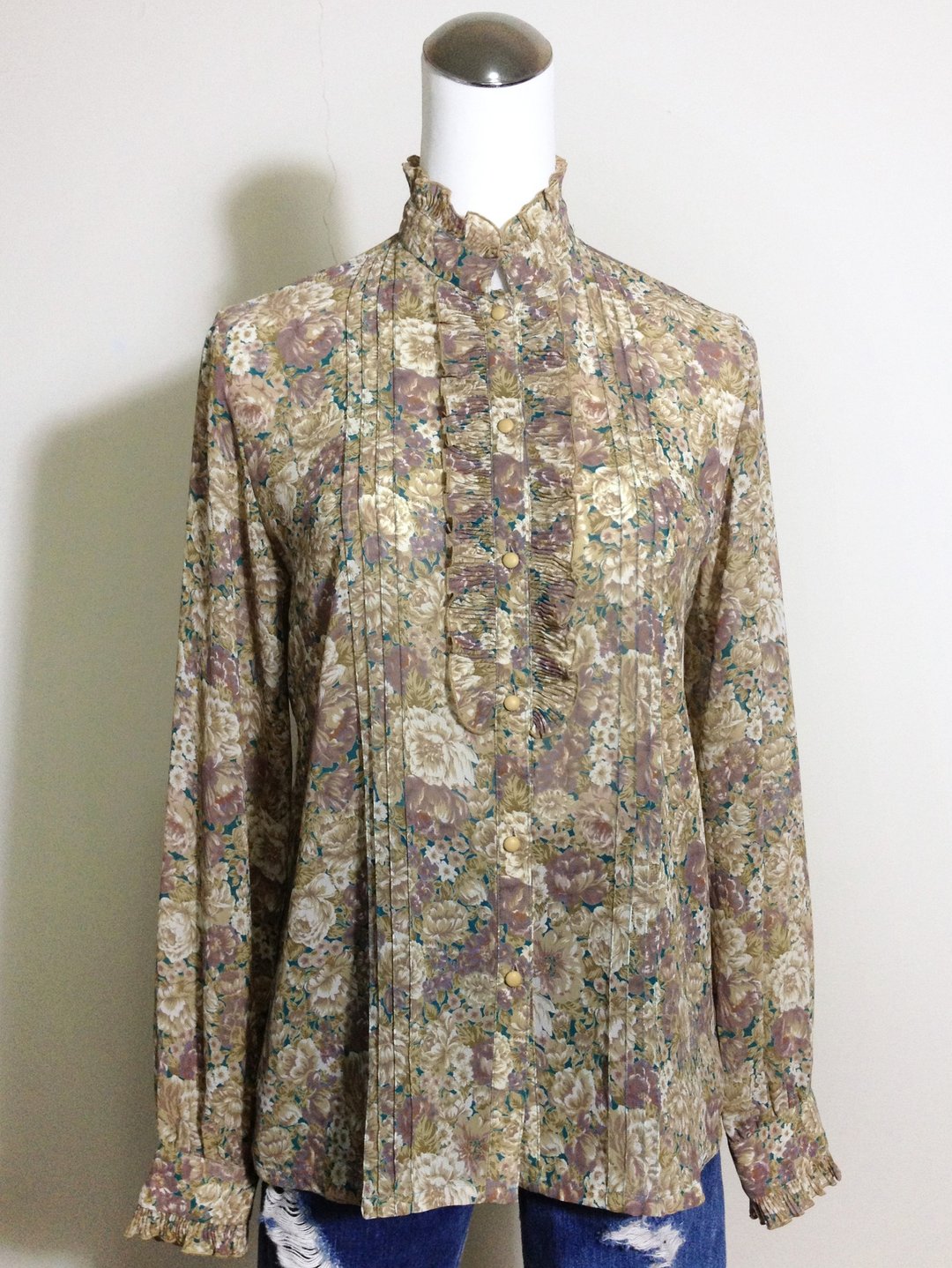 乒乓古着 [ 古着衬衫/ 荷叶边立领雪纺古着衬衫 ] 国外带回 优质精选 VINTAGE - 女装衬衫 - 其他材质 多色